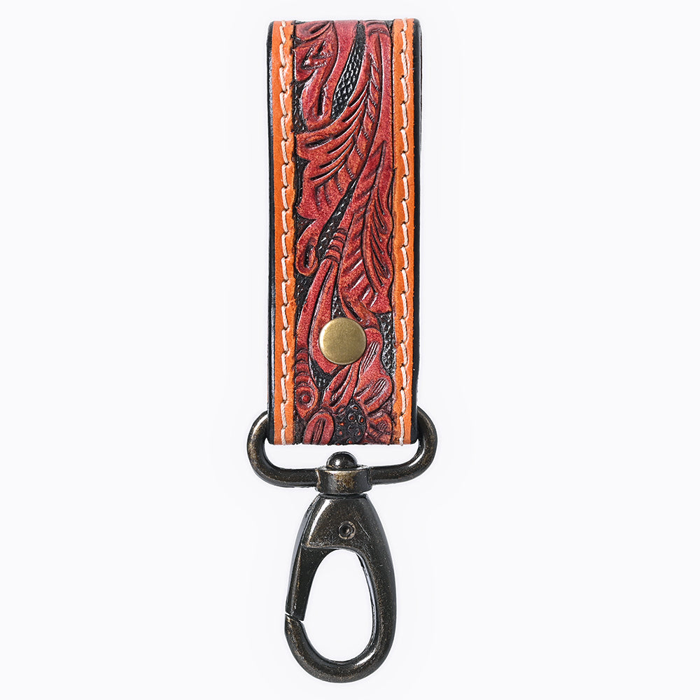 ADKR218B  Hand Tooled Genuine Leather Wristlet Key Ring