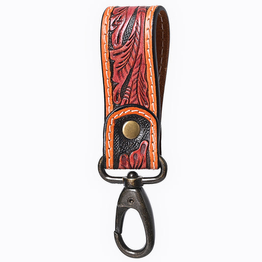 ADKR218B  Hand Tooled Genuine Leather Wristlet Key Ring