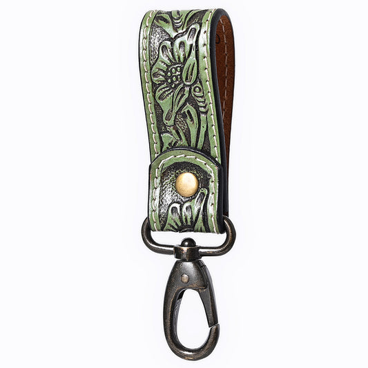 ADKR218D  Hand Tooled Genuine Leather Wristlet Key Ring