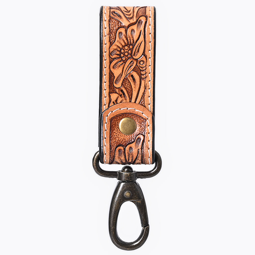 ADKR218G  Hand Tooled Genuine Leather Wristlet Key Ring