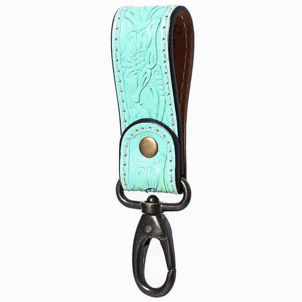 ADKR218I  Hand Tooled Genuine Leather Wristlet Key Ring