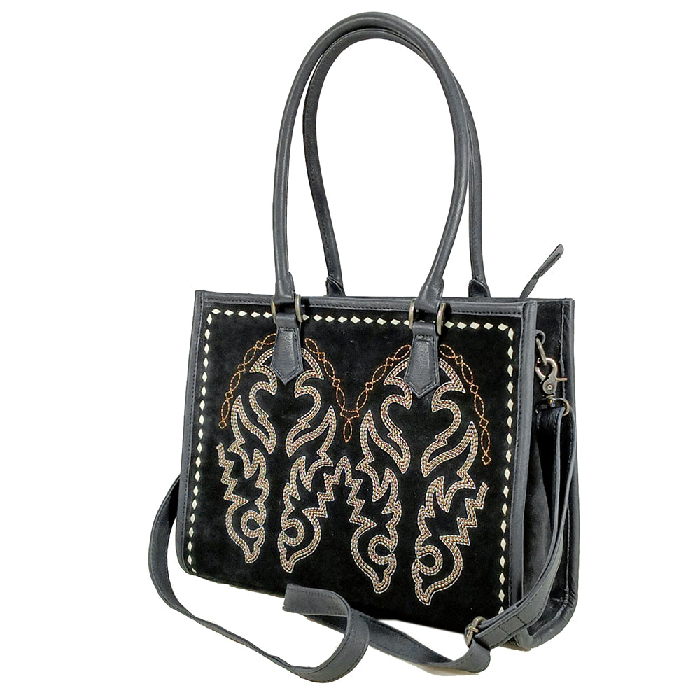 ADBG1744 American Darling Western Tote Bag in Boot Stitched Genuine Suede and Full Grain Leather