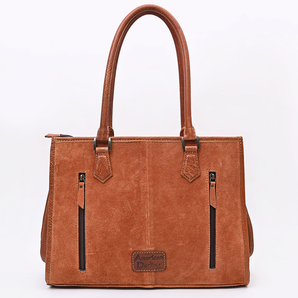 ADBG1744 Genuine suede Western Tote with White Embroidered Stitching & Diamond Whipstitch Trim