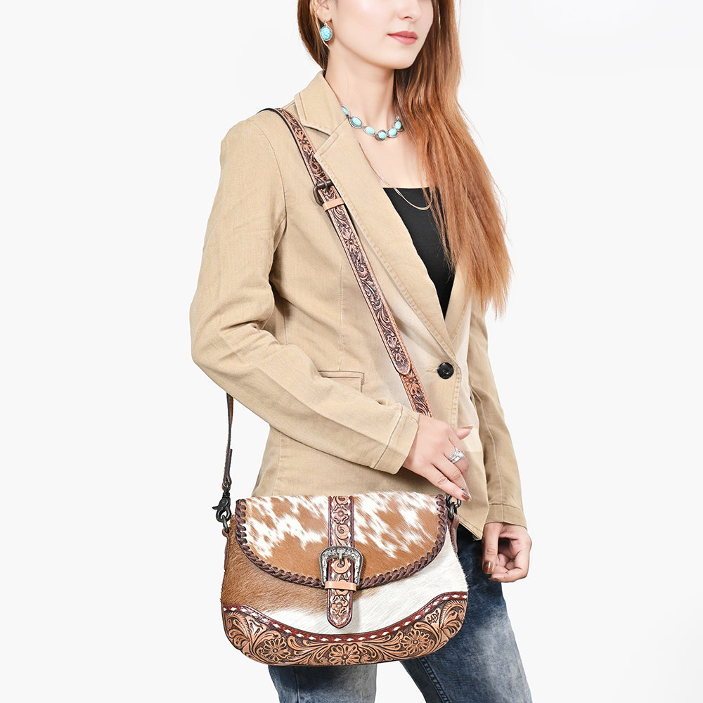 ADBG1806 Small Crossbody Hair-On Hand Tooled Genuine Leather women bag western Bag
