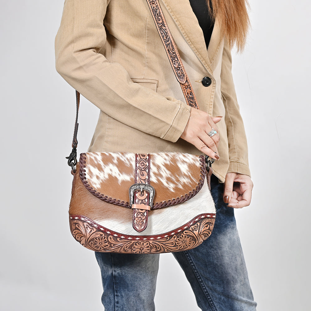 ADBG1806 Small Crossbody Hair-On Hand Tooled Genuine Leather women bag western Bag