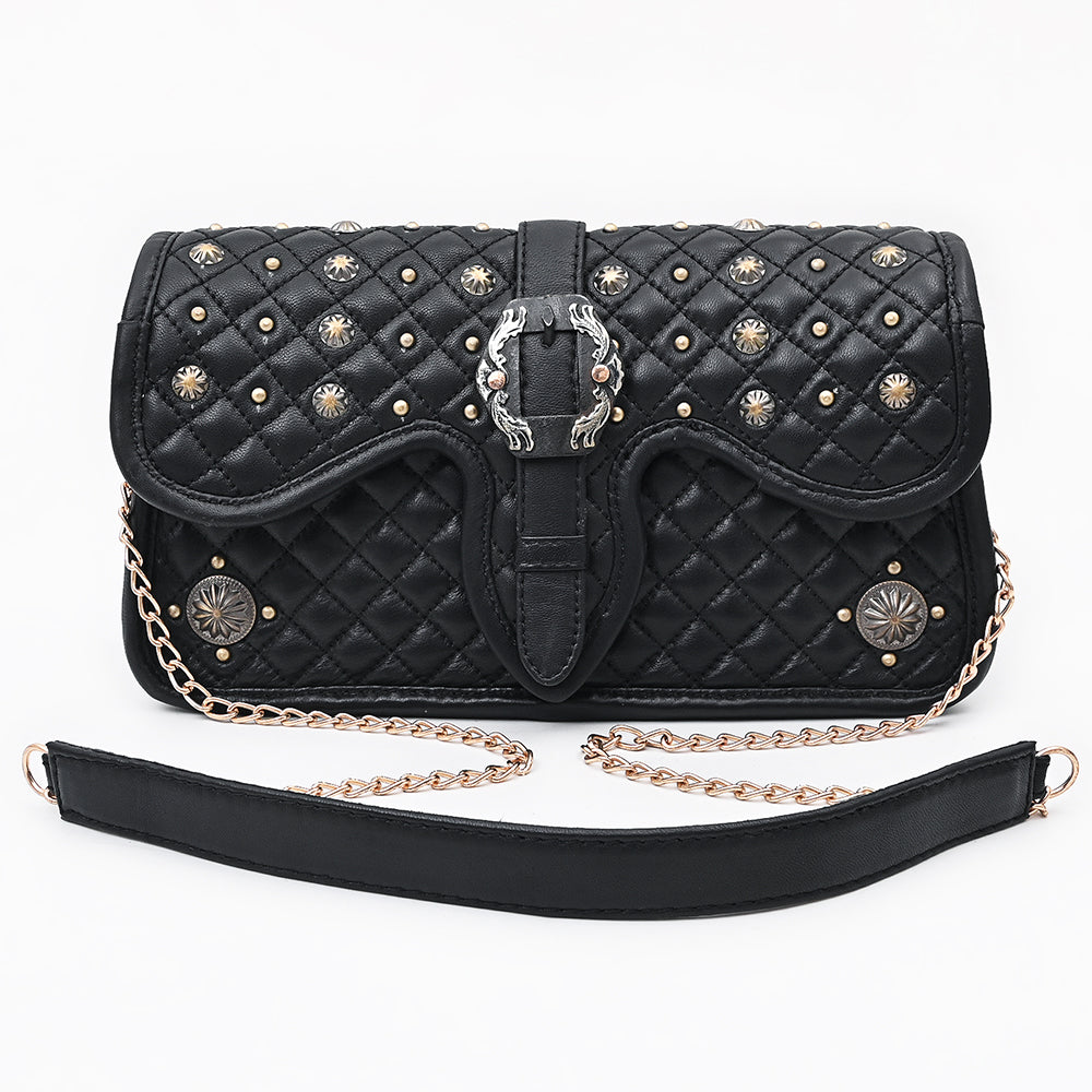ADBGA870 American Darling Quilted Leather Cross body Bag with Rivets and Concho Detail