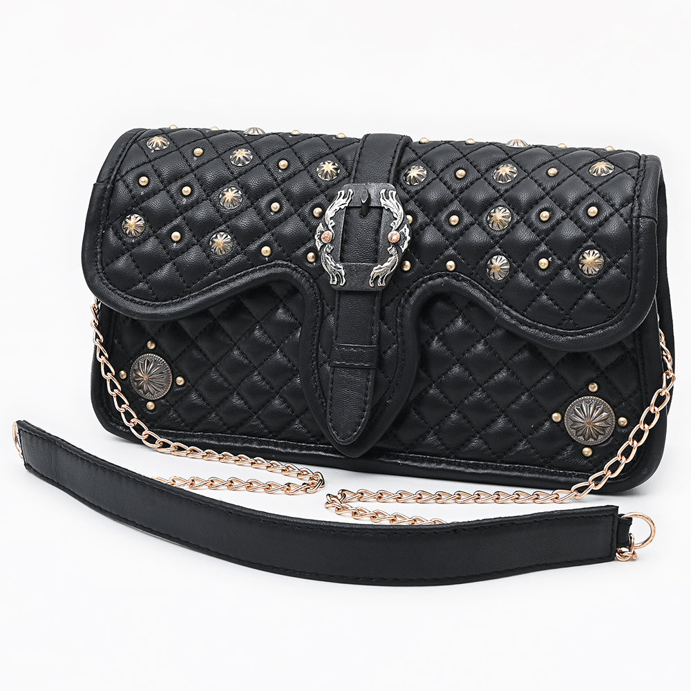 ADBGA870 American Darling Quilted Leather Cross body Bag with Rivets and Concho Detail