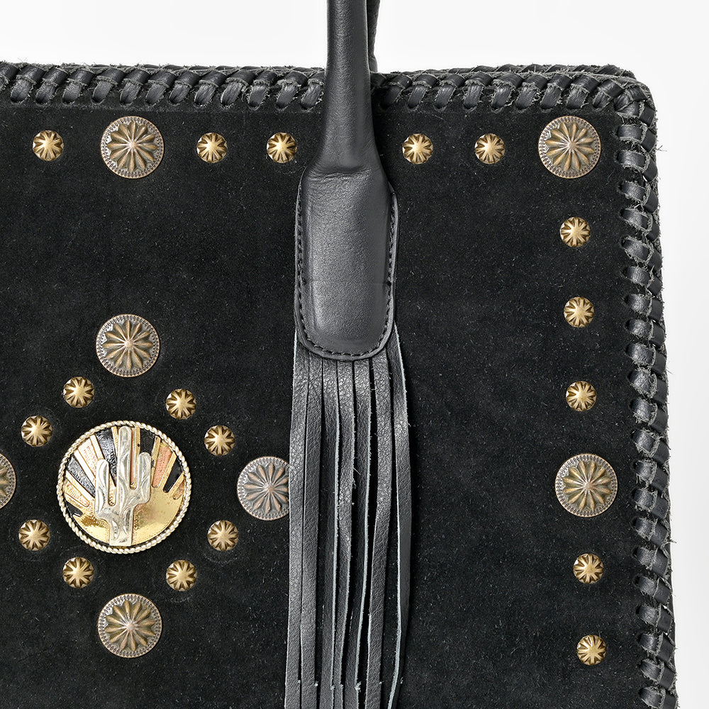 ADBGA878 American Darling Braided Suede Leather Tote Bag with Western Fringes