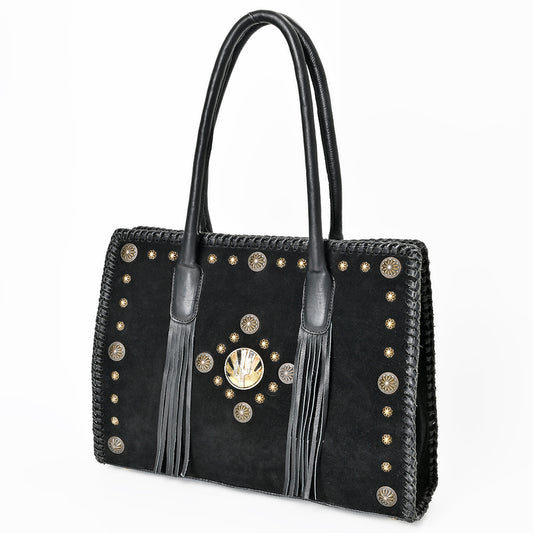 ADBGA878 American Darling Braided Suede Leather Tote Bag with Western Fringes