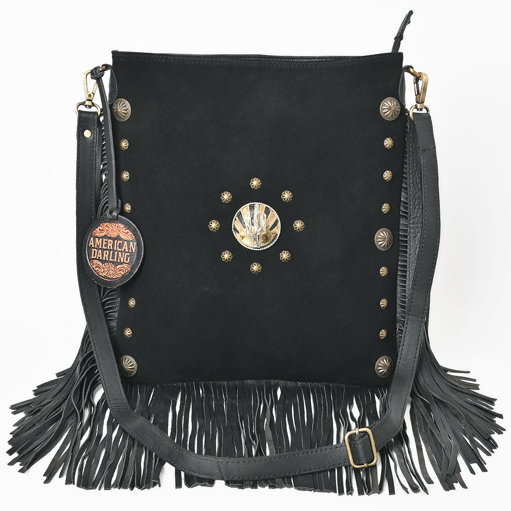 ADBGA879 American Darling Western Suede Large Cross body Bag with Fringes and Concho