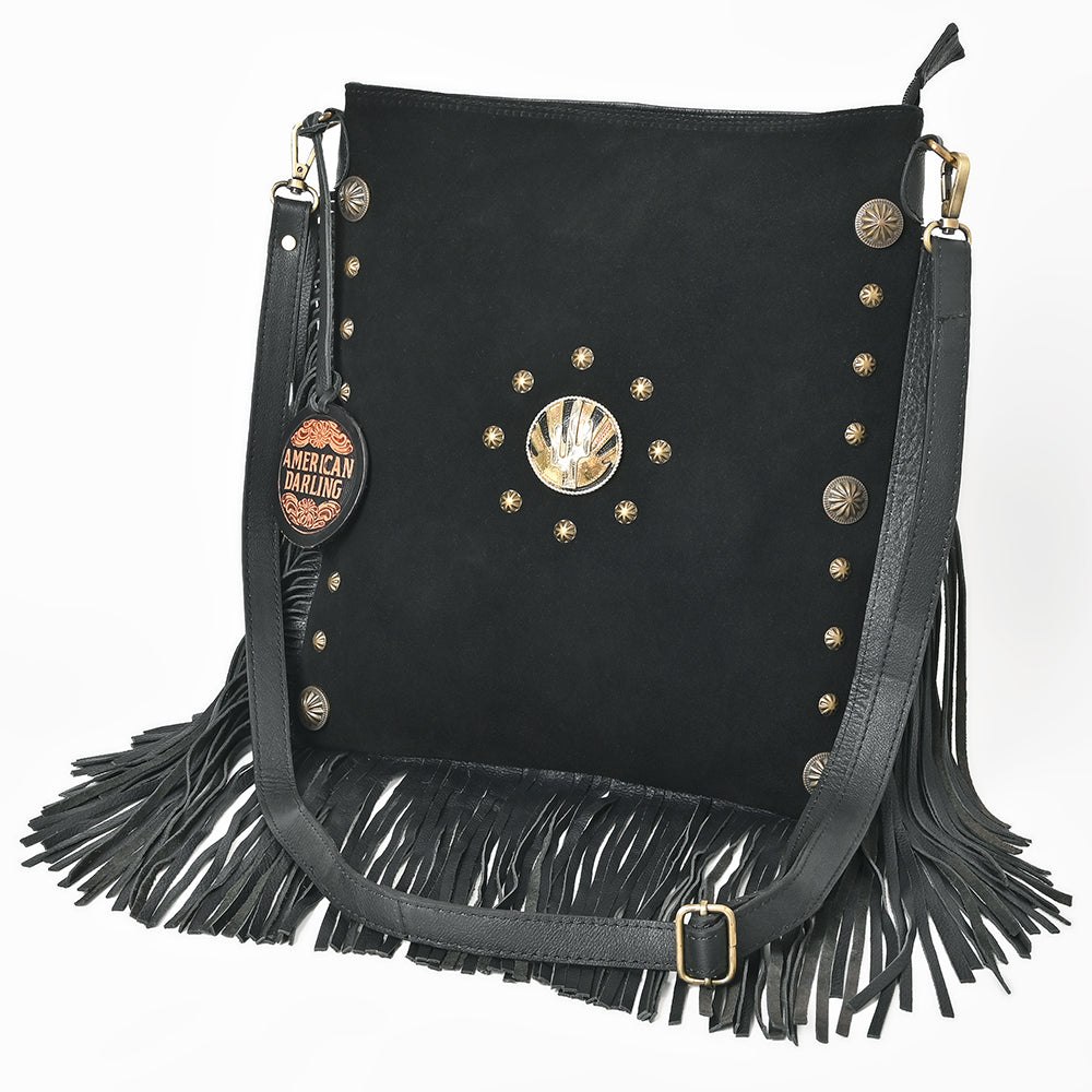 ADBGA879 American Darling Western Suede Large Cross body Bag with Fringes and Concho
