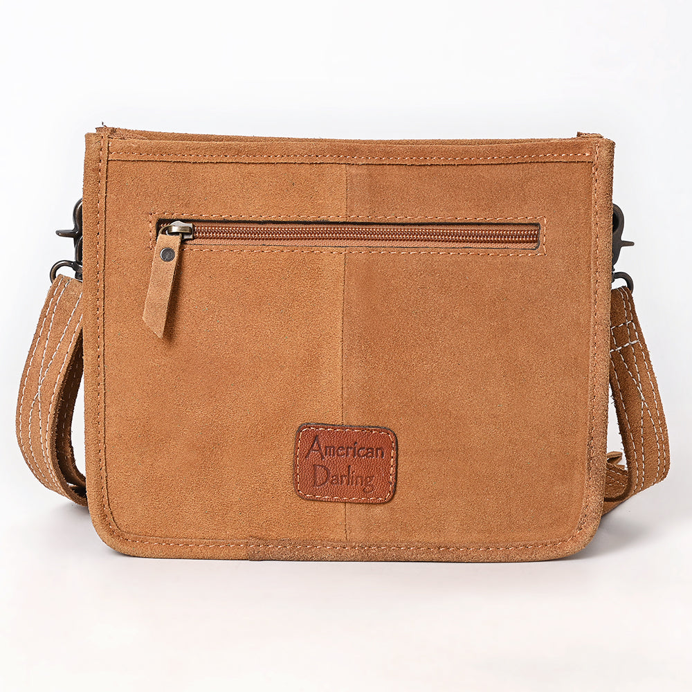 ADBG1572 American Darling Western Genuine Suede Leather Crossbody Bag with Fringe & Buck Stitch Detailing
