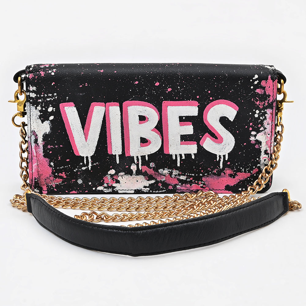 NMBGM219 Never Mind Graffiti Leather Wallet on Chain Crossbody Bag
