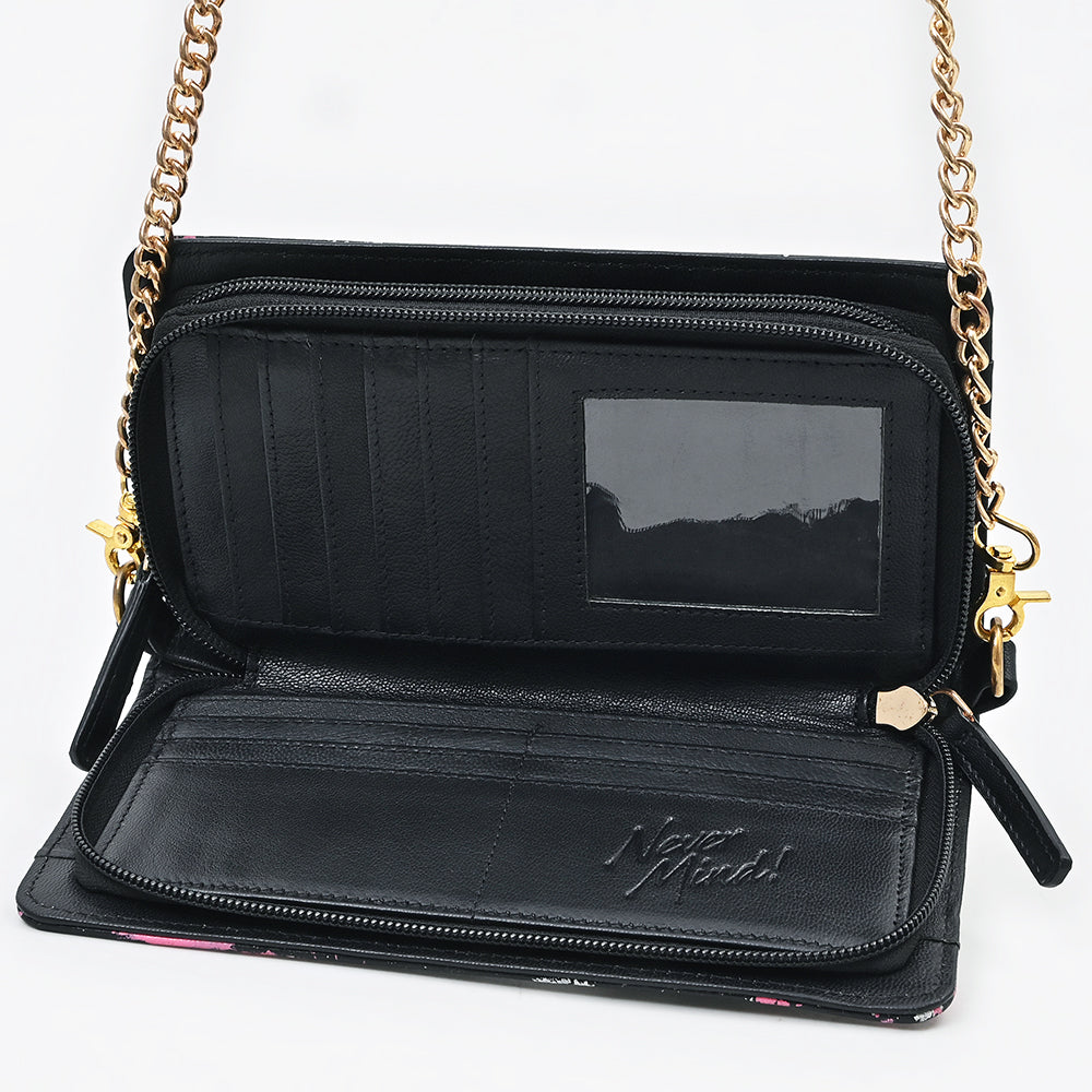 NMBGM219 Never Mind Graffiti Leather Wallet on Chain Crossbody Bag