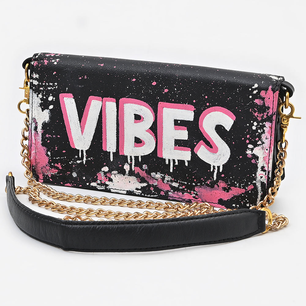 NMBGM219 Never Mind Graffiti Leather Wallet on Chain Crossbody Bag