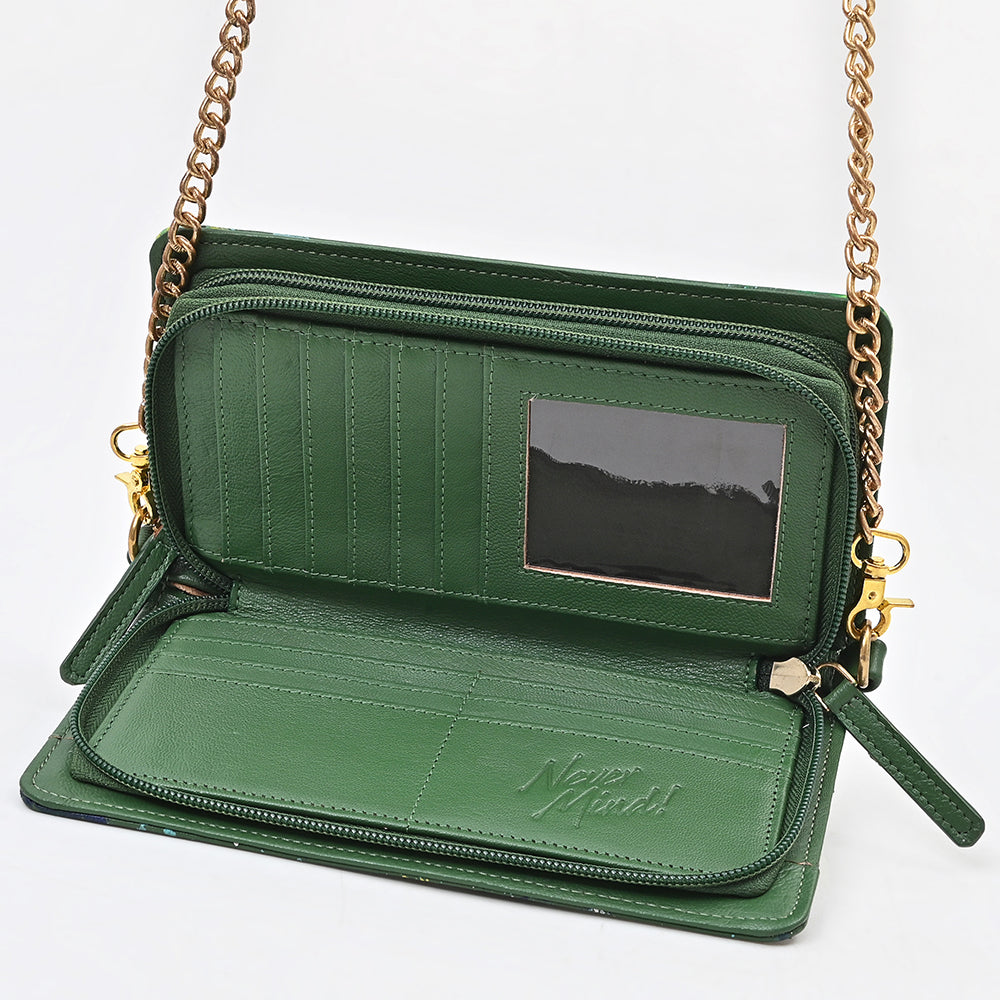 NMBGM219 Never Mind Graffiti Leather Wallet on Chain Crossbody Bag