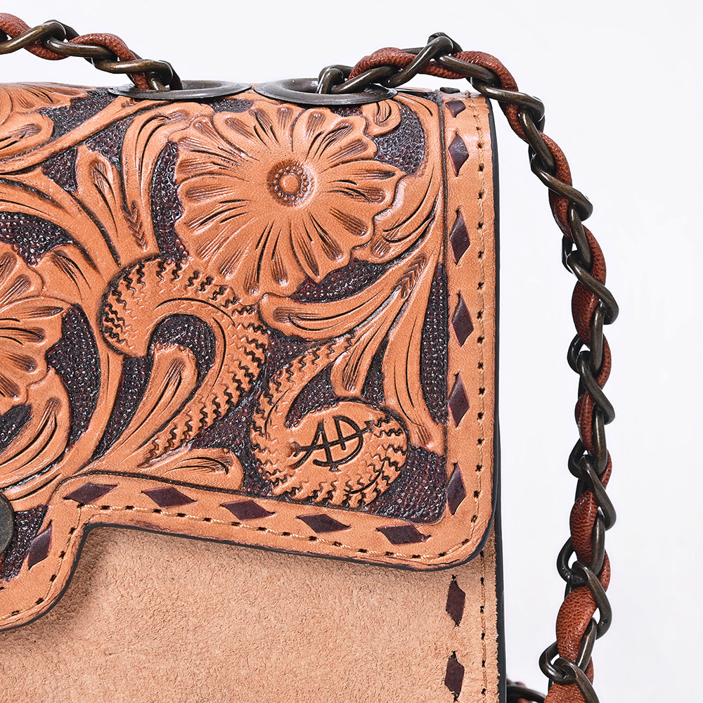 ADBG1808 American Darling Hand Tooled Floral & Genuine Suede Leather Western Cross Body Bag