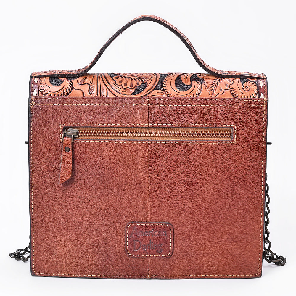 ADBG1816 American Darling Hand Tooled Floral Carved Leather Western Cross body Bag with Chain Strap