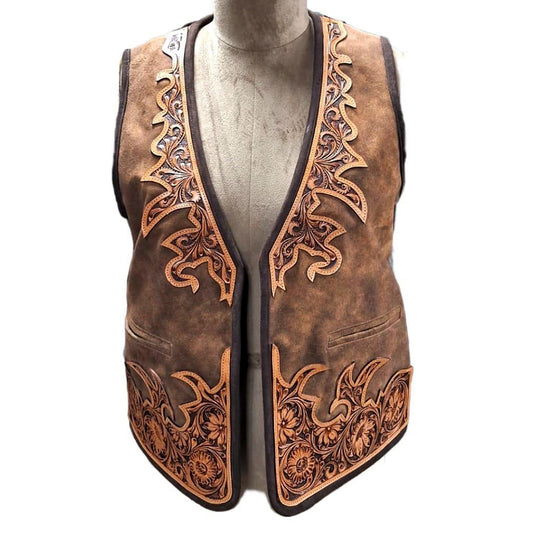 ADJKT070 Genuine Leather Hand Tooled Hand Carved Women Shirt Jacket Dress