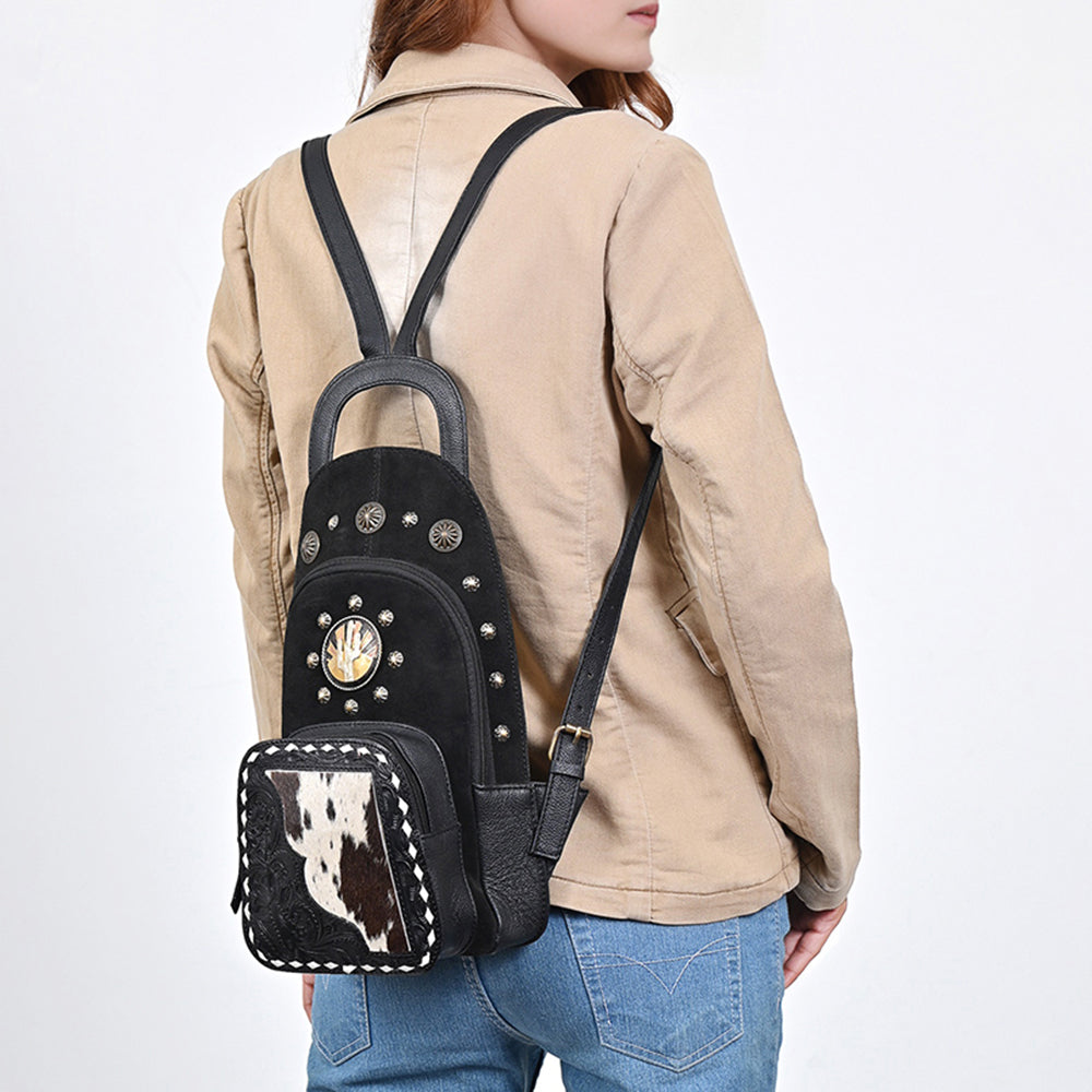 ADBGA908 Sling Hair on Hand Tooled Genuine Leather Women Bag