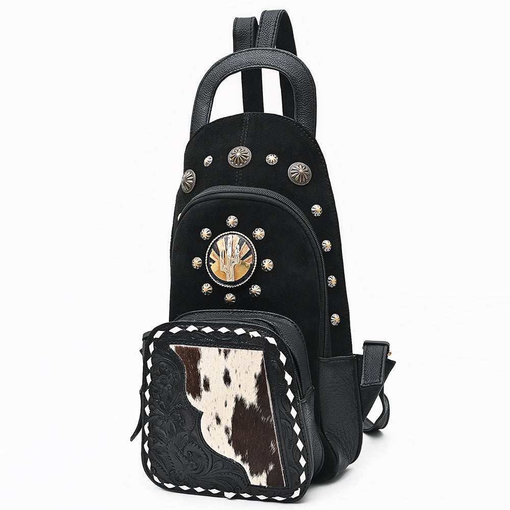 ADBGA908 Sling Hair on Hand Tooled Genuine Leather Women Bag