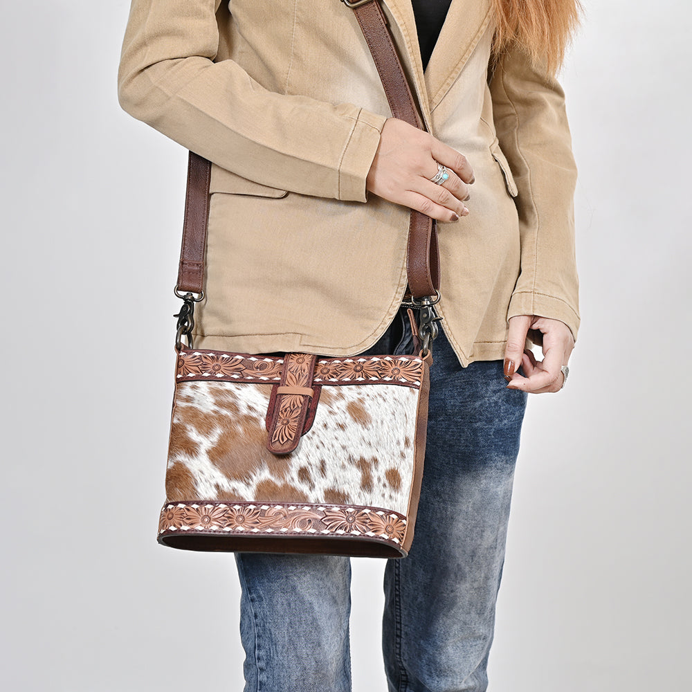 ADBG1833 Crossbody Hair-On Hand Tooled Genuine Leather women bag western Bag