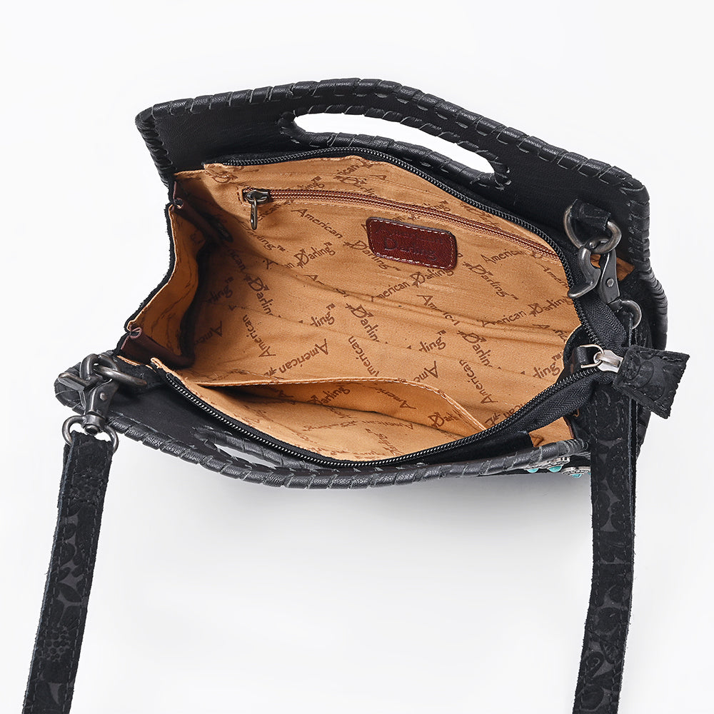 ADBG1835 American Darling Floral embossed Western Leather Clutch Damascus Bag with Turquoise Accents