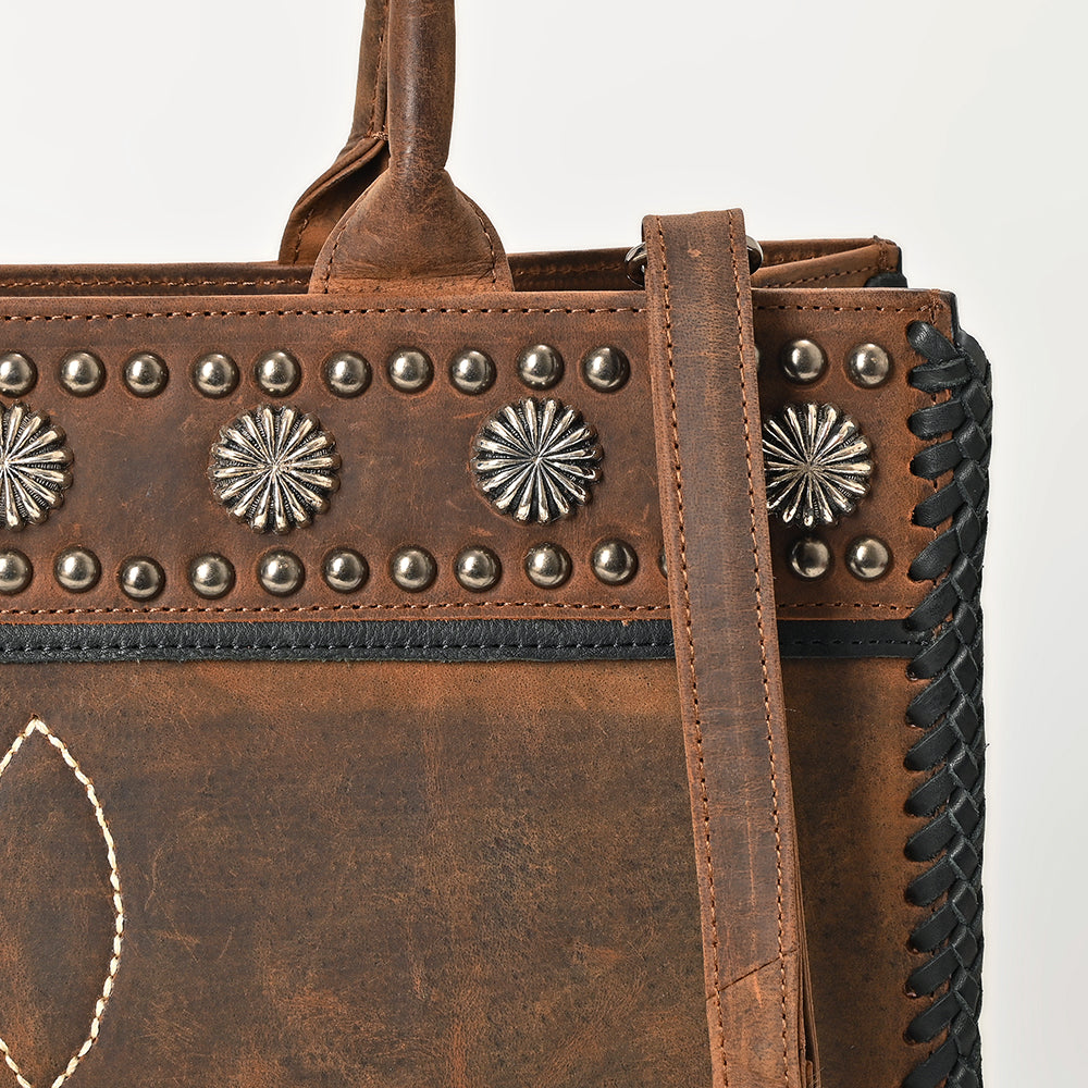ADBGM814 American Darling Handcrafted Boot Stitched Leather Tote Bag with Rivets