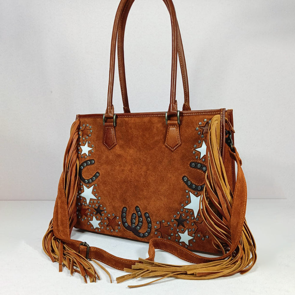 ADBG1844 American Darling Suede and Genuine Leather Western Style Fringe Tote