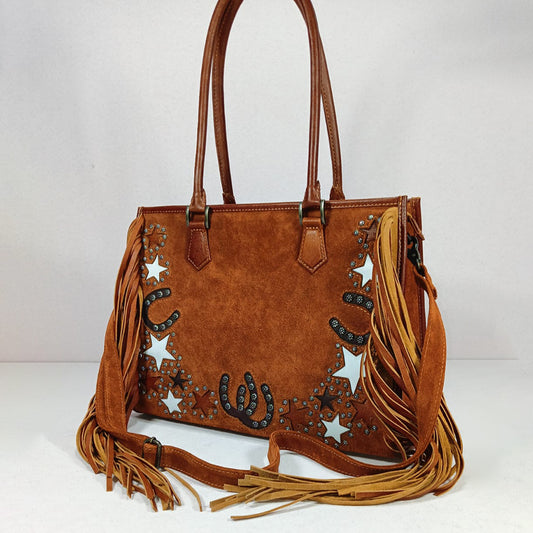 ADBG1844 American Darling Suede and Genuine Leather Western Style Fringe Tote