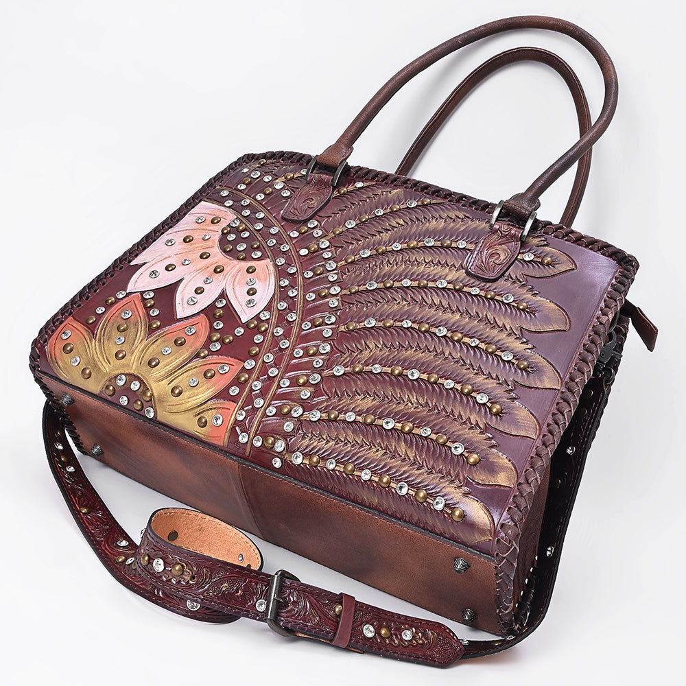 ADBG1849 American Darling Western Leather Tote Bag - Hand-Tooled Floral Carved Shoulder Bag