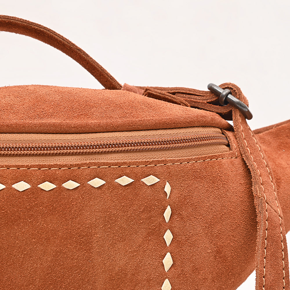ADBG1618 Genuine suede Fanny Bag with White Southwestern Stitching & Top Handle
