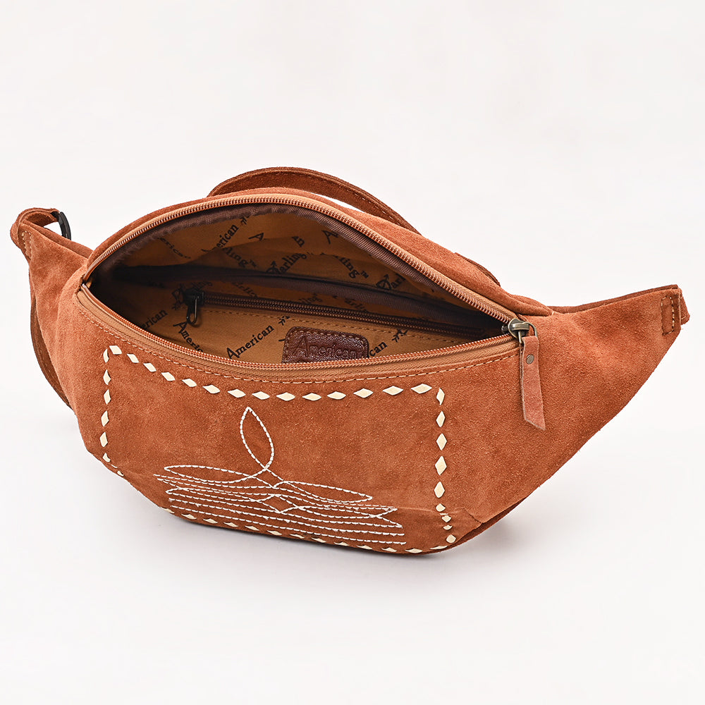 ADBG1618 Genuine suede Fanny Bag with White Southwestern Stitching & Top Handle