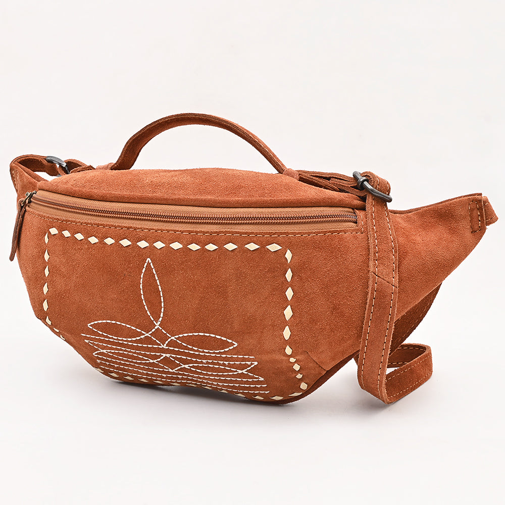 ADBG1618 Genuine suede Fanny Bag with White Southwestern Stitching & Top Handle