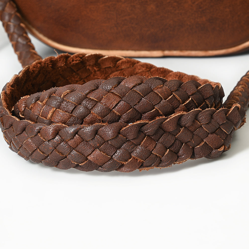 ADBGM292 Round Western Canteen Bag - Turquoise Concho, Fringe & Braided Strap