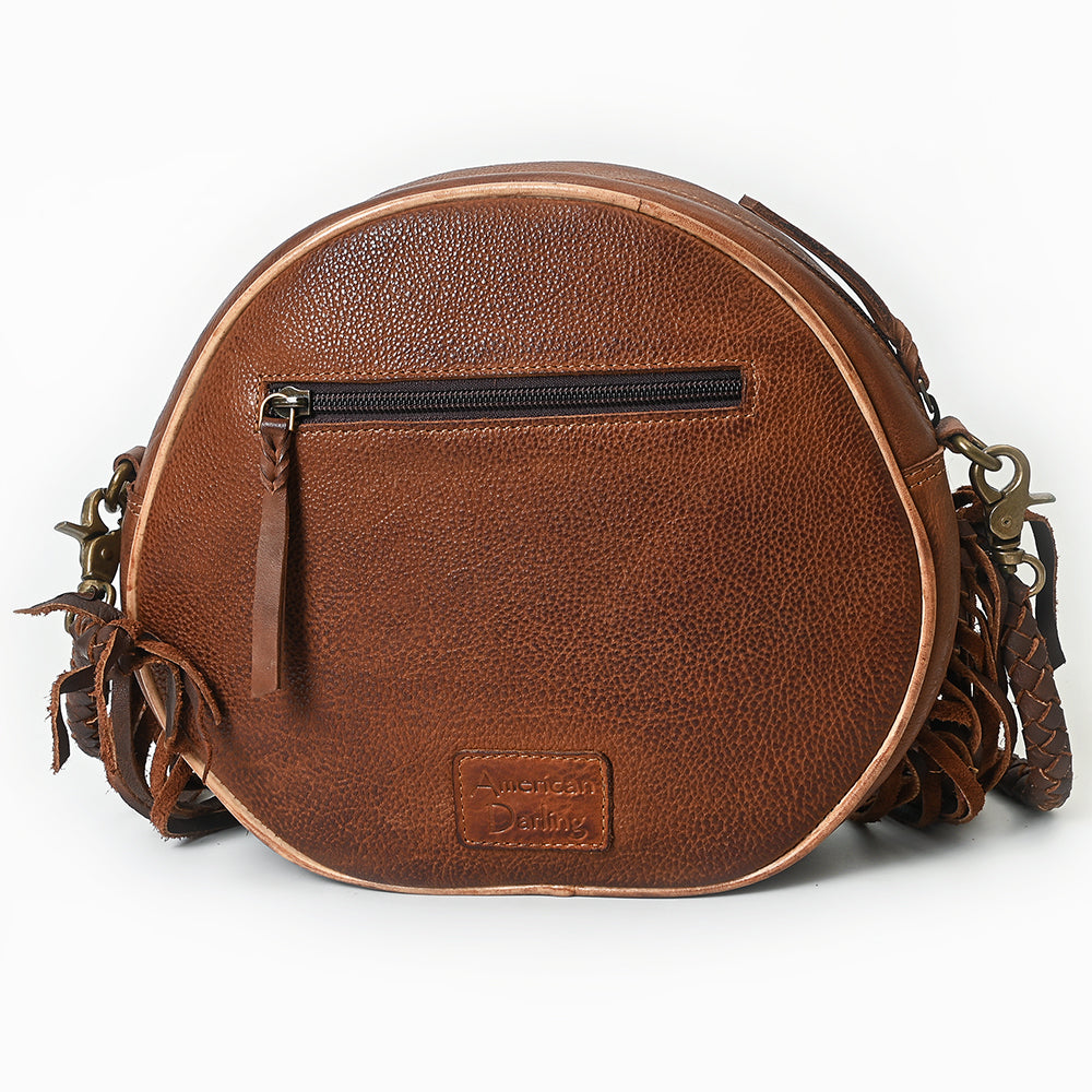 ADBGM292 Round Western Canteen Bag - Turquoise Concho, Fringe & Braided Strap