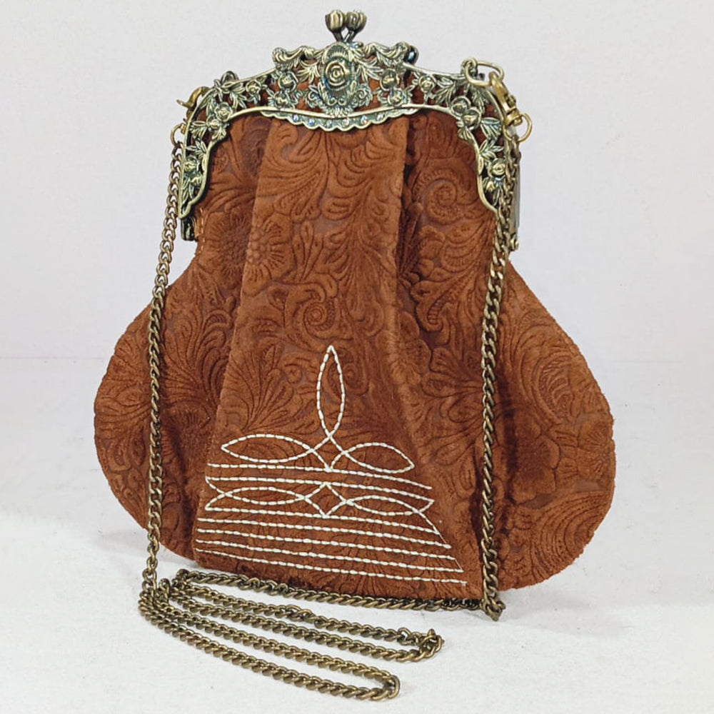 ADBG1854 American Darling Vintage Floral Embossed Leather Frame Crossbody Bag