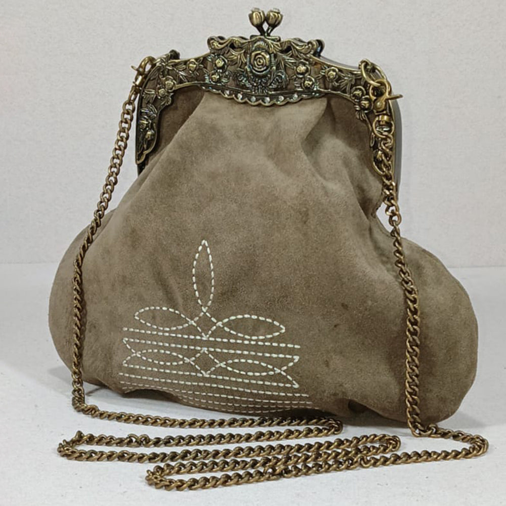 ADBG1855 American Darling Suede Leather Vintage Ornate Frame Crossbody Bag