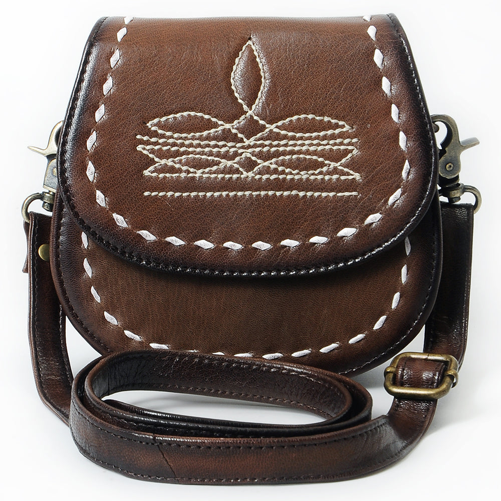 ADBGM592 Western Stitch Leather Crossbody - Cowgirl Saddle Purse