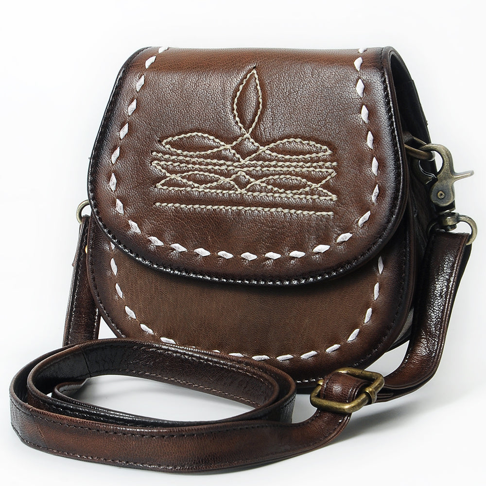 ADBGM592 Western Stitch Leather Crossbody - Cowgirl Saddle Purse