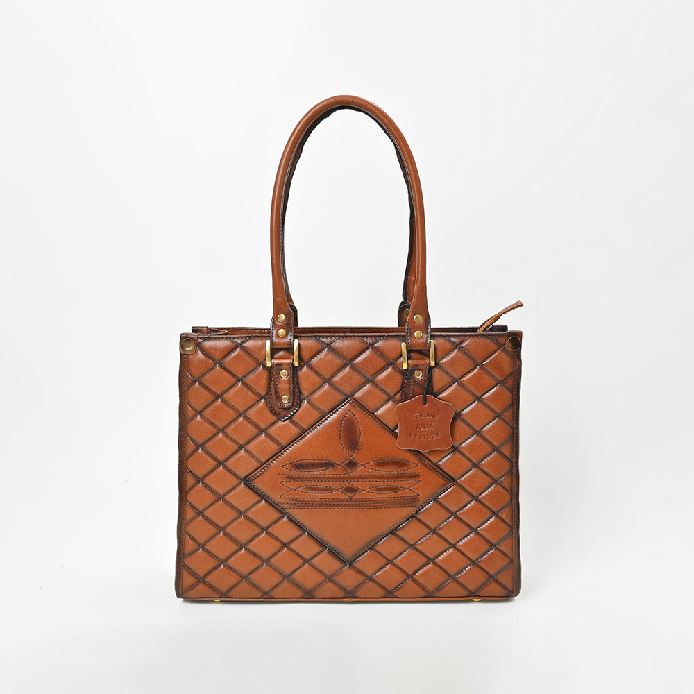 ADBGM822 American Darling Handcrafted Quilted Leather Tote Bag with Boot Stitched & Top Handle