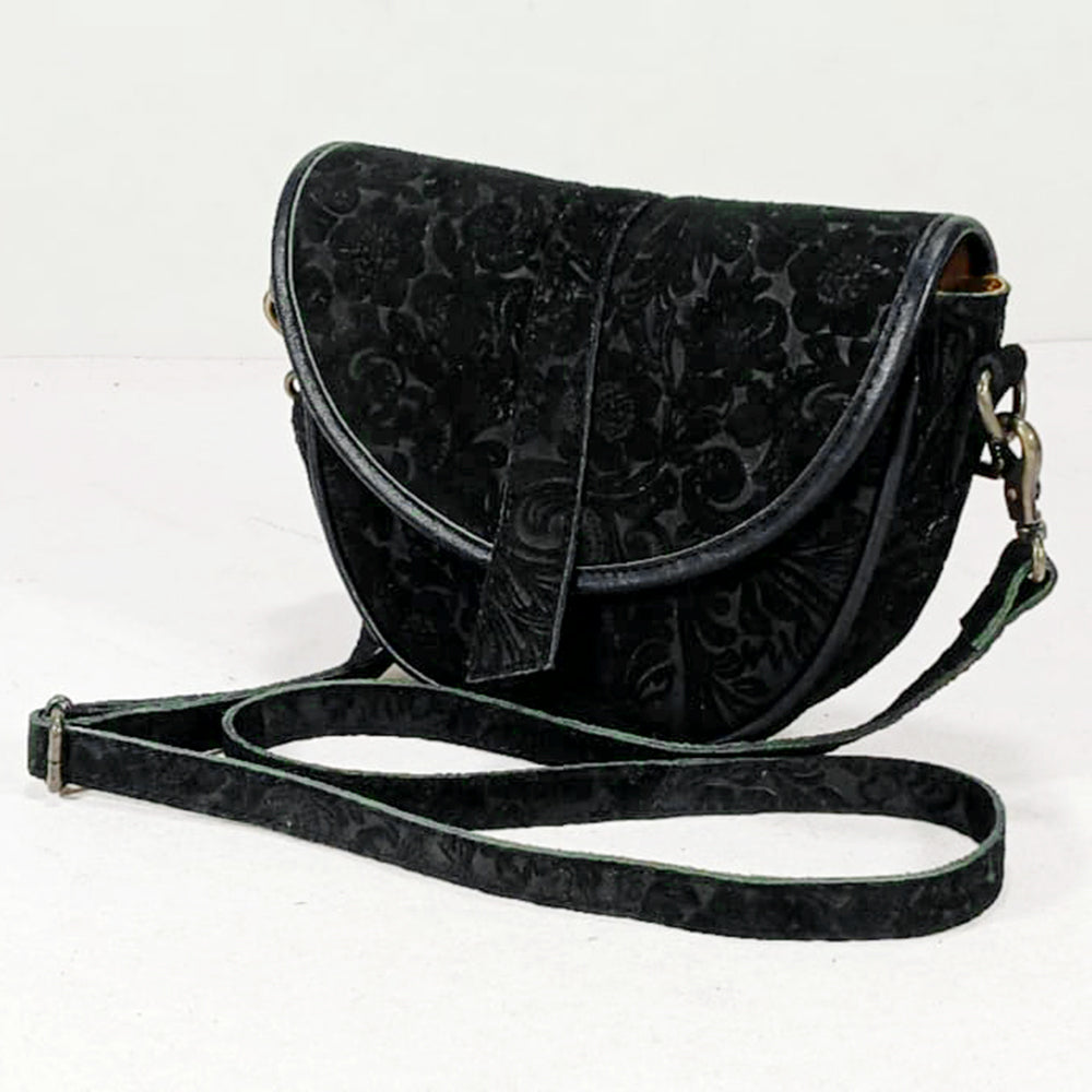 ADBG1859 American Darling Artisan Floral Embossed Leather Small Crossbody Saddle Purse