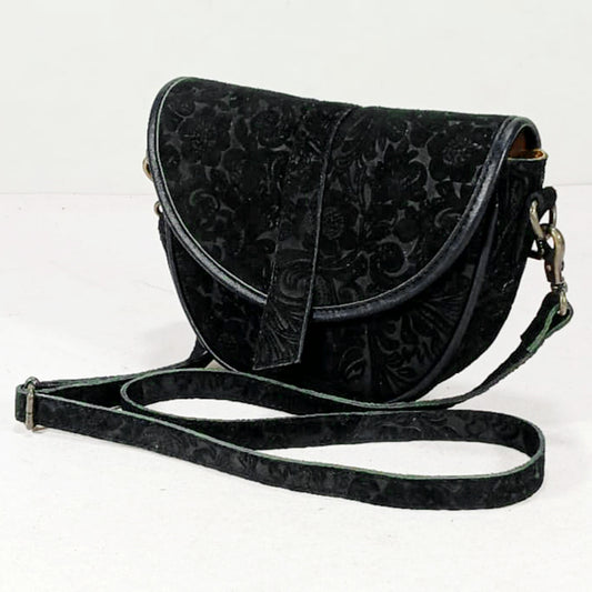 ADBG1859 American Darling Artisan Floral Embossed Leather Small Crossbody Saddle Purse