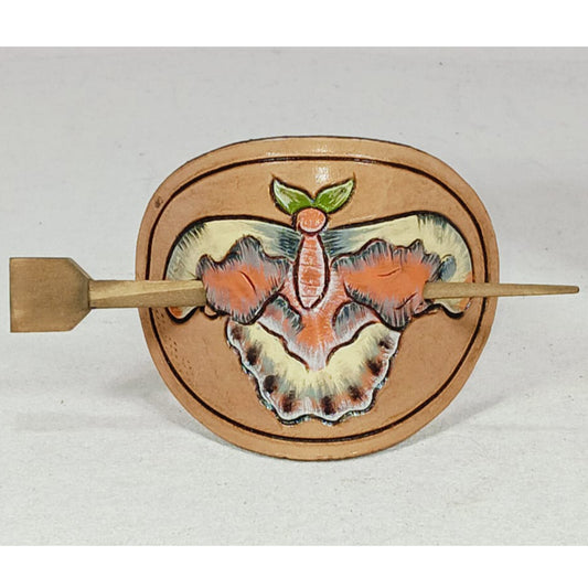 ADHCG102B-S American Darling Tooled Leather Moth Design Slide Barrette Hair Accessory