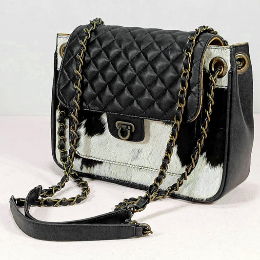 ADBG1949 American Darling Hair On Hide Quilted Leather Chain Strap Crossbody Bag