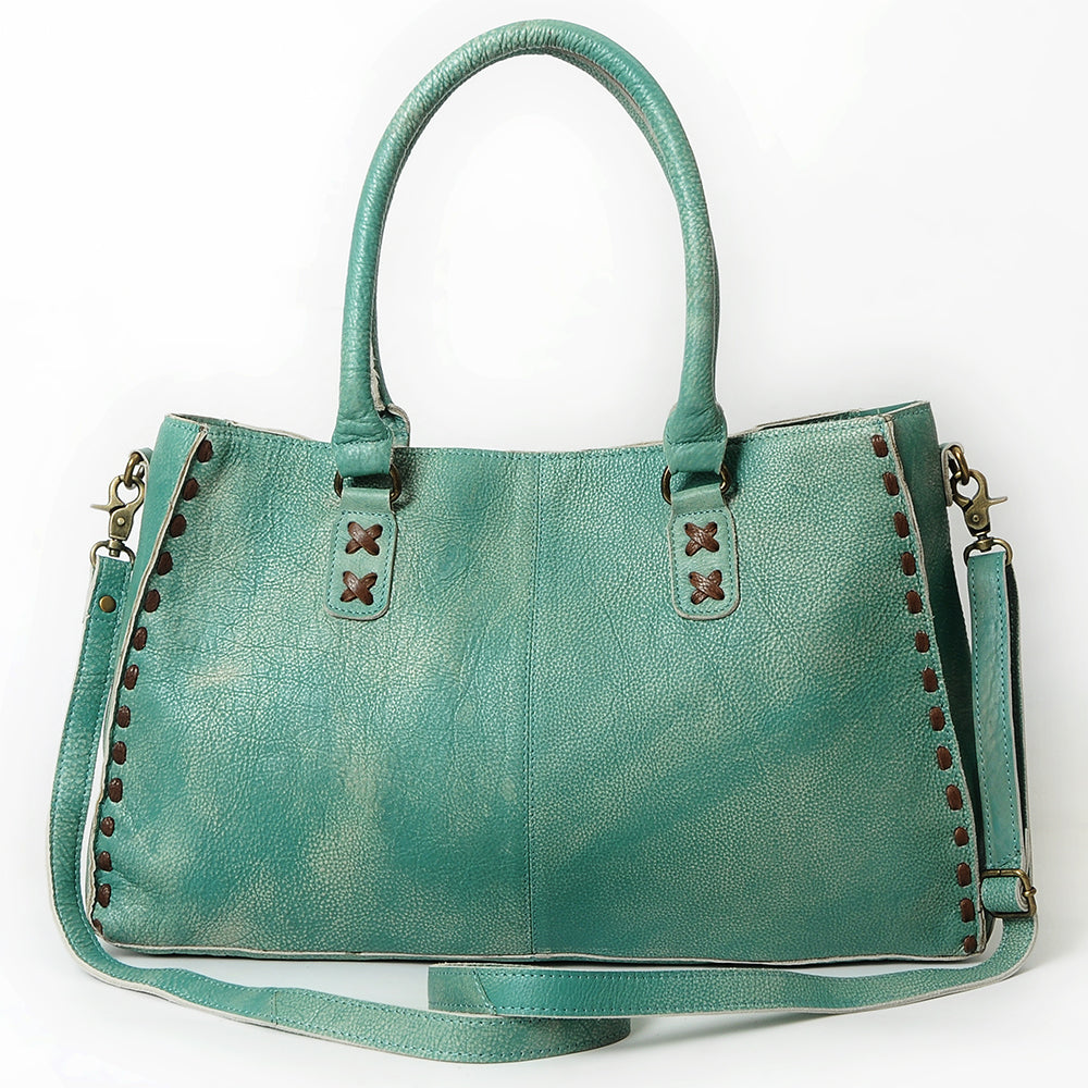ADBGM127 Distressed Leather Tote Bag - Western Whipstitch Handbag with Crossbody Strap
