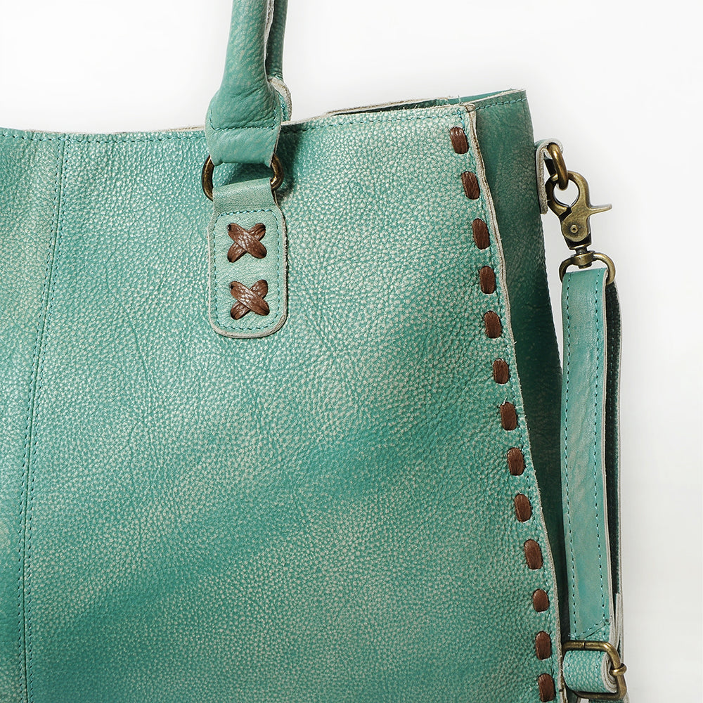 ADBGM127 Distressed Leather Tote Bag - Western Whipstitch Handbag with Crossbody Strap