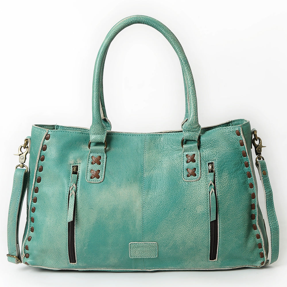 ADBGM127 Distressed Leather Tote Bag - Western Whipstitch Handbag with Crossbody Strap