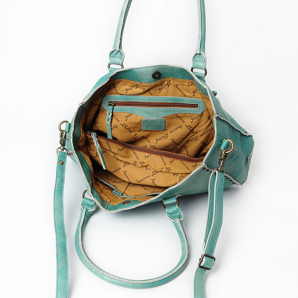 ADBGM127 Distressed Leather Tote Bag - Western Whipstitch Handbag with Crossbody Strap