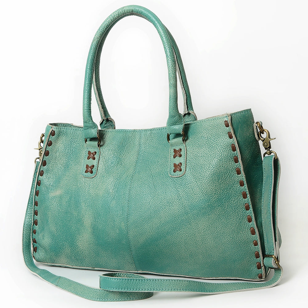 ADBGM127 Distressed Leather Tote Bag - Western Whipstitch Handbag with Crossbody Strap